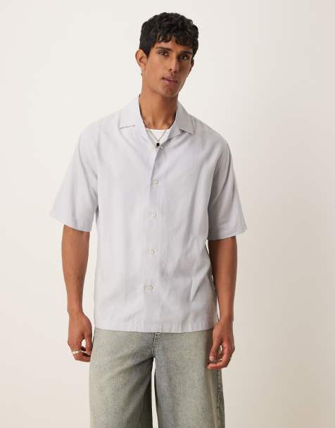 Mango linen mix short sleeve shirt in pale blue