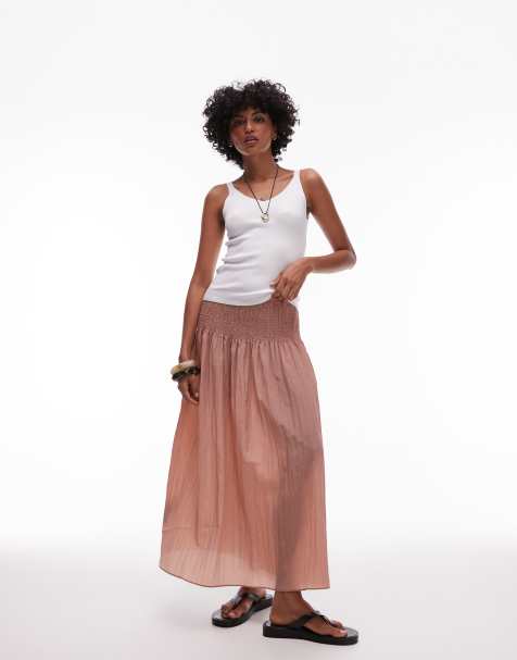 Mango ruched top boho skirt in light pink