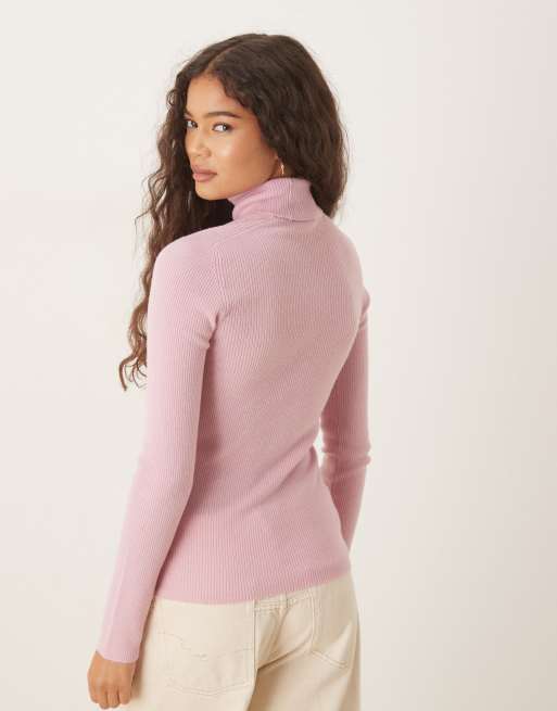 Mango – Jasnoróżowy miękki sweter z golfem, 4 z 4