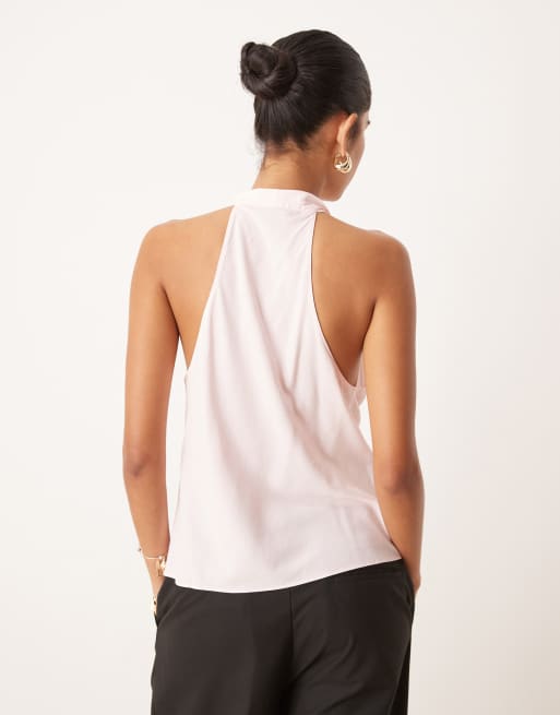 Mango – Jasnoróżowy top z drapowanym dekoltem typu halter z kwiatowym zdobieniem 3D , 4 z 4