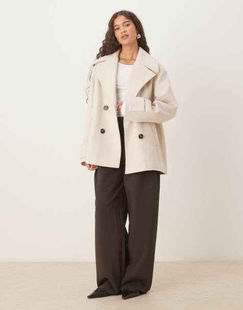 Mango wool mix short double breasted jacket in light grey