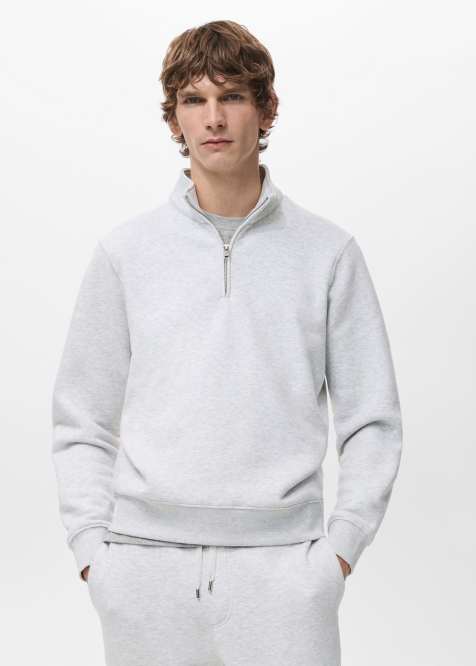 Mango – Jasnoszary dzianinowy sweter z mieszanki bawełny z zamkiem pod szyją - view 1