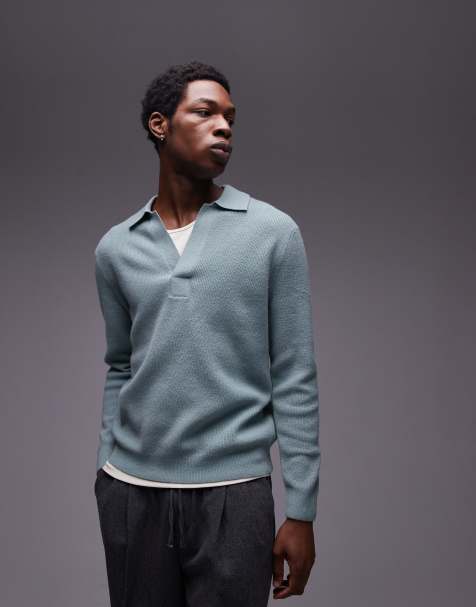 Mango – Jasnozielony dzianinowy sweter z kołnierzykiem polo - view 1