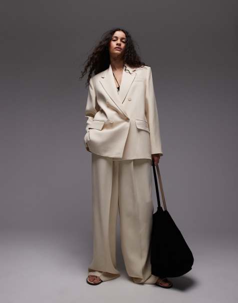 Mango straight leg tailored trouser co-ord in pale yellow