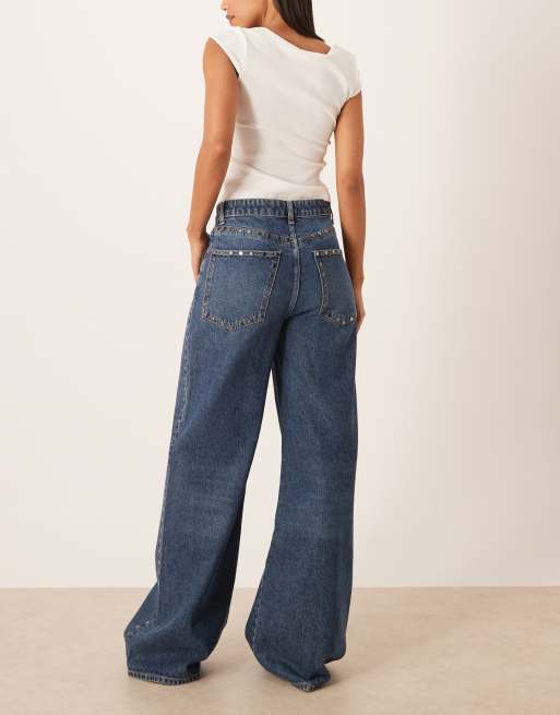 Mango - Jean ample en coton pur à clous - Indigo, 2 de 5