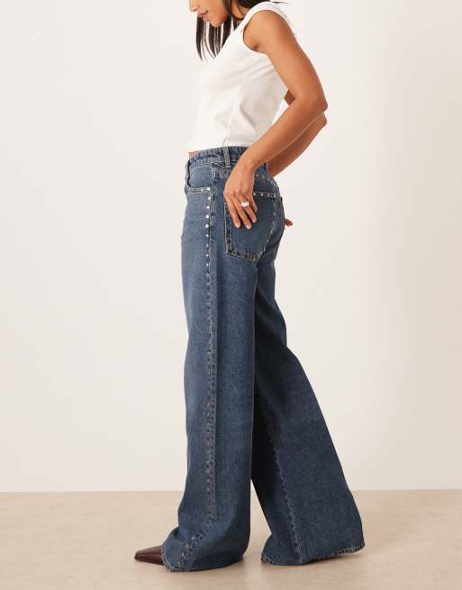 Mango - Jean ample en coton pur à clous - Indigo, 3 de 5