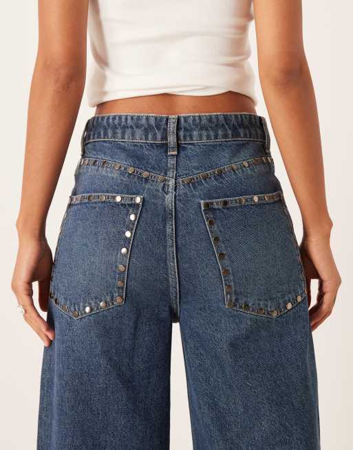 Mango - Jean ample en coton pur à clous - Indigo, 4 de 5