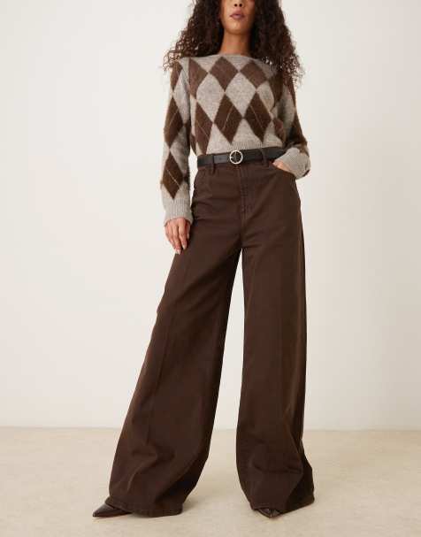 Mango - Jean ample en denim de coton avec pli marqué à l'avant - Marron - view 1