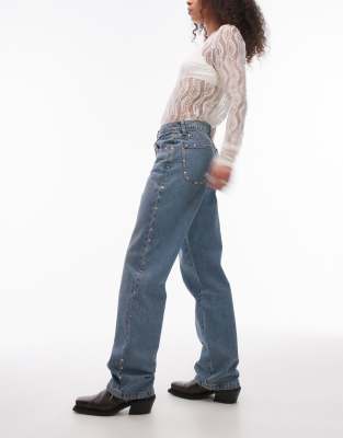 Mango - Jean clouté sur les côtés et les poches - Bleu clair