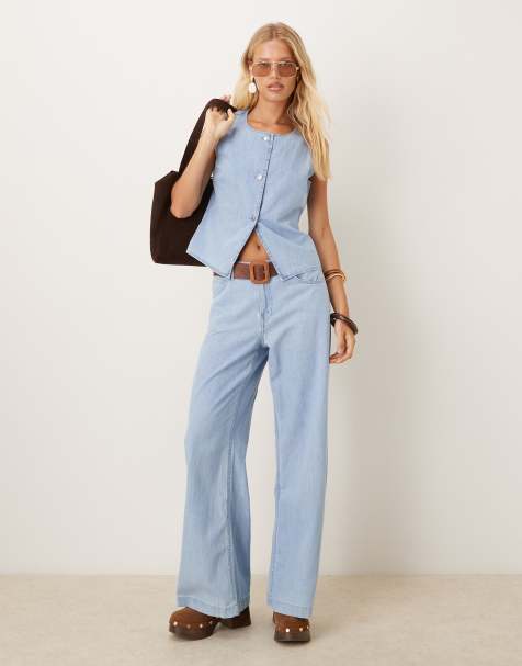 Mango - Jean d'ensemble droit - Bleu clair - view 1