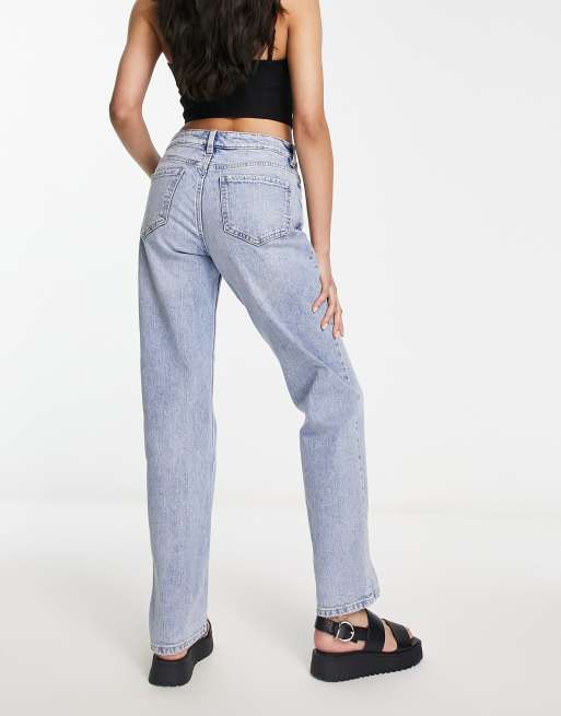 Mango Jean droit taille mi haute Bleu clair