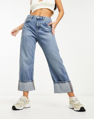 Mango oversized turn up jeans in blue - ASOS Price Checker