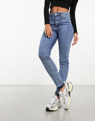 Mango high waist skinny jeans in medium blue  - ASOS Price Checker