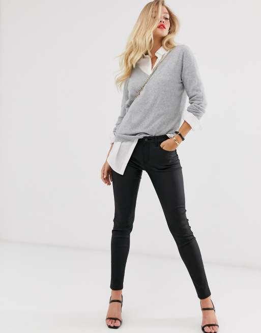 Mango Jean skinny enduit Noir