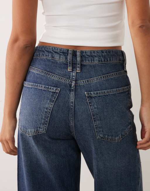 Mango jeans a gamba larga decorati blu, 4 di 5