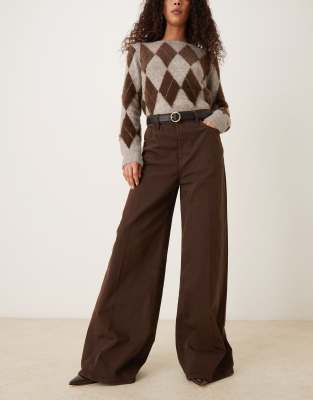 Mango - Jeans aus Baumwolle in Braun mit weitem Bein und Bundfalten-Brown
