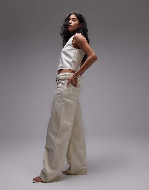 Mango - Jeans bianchi con cintura doppia in coordinato, 3 di 5