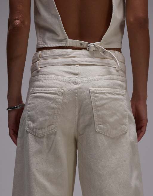 Mango - Jeans bianchi con cintura doppia in coordinato, 4 di 5