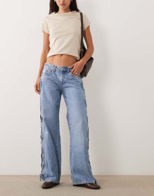 Mango jeans dritti con dettaglio laterale annodato in azzurro, 1 di 5