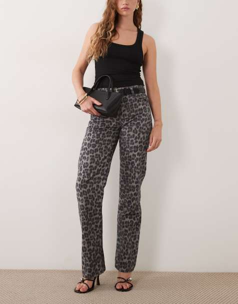 Mango jeans dritti con stampa leopardata grigia - view 1
