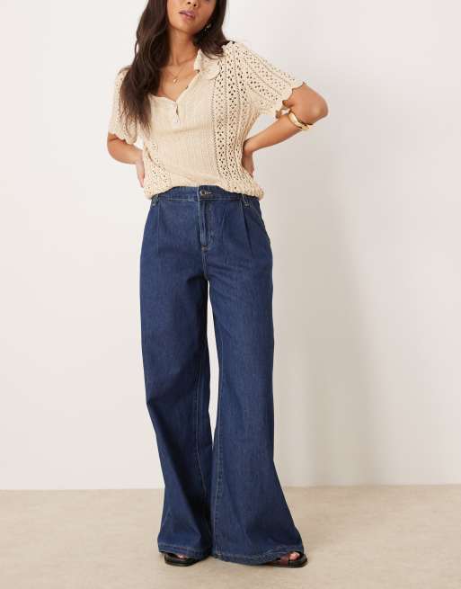 Mango - Jeans dritti morbidi color blu scuro con pieghe sul davanti