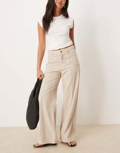 Mango – Jeans in Beige mit elastischem Bund und Falte vorne - view 1