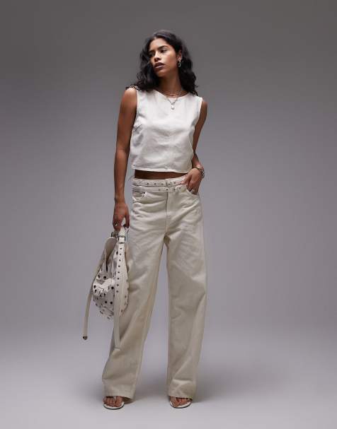 Mango - Jeans met dubbele riem in wit, deel van co-ord set - view 1