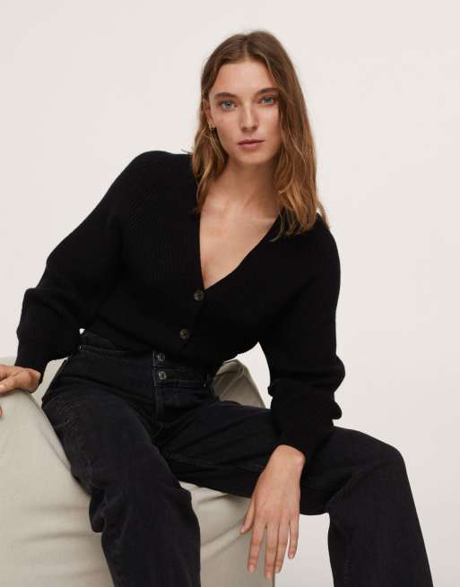 Mango - Jeans met lage taille en overslag in zwart
