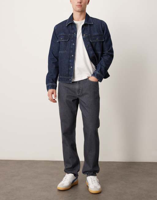 Mango - Jeans met rechte pijpen en halfhoge taille in blauw met donkere wassing