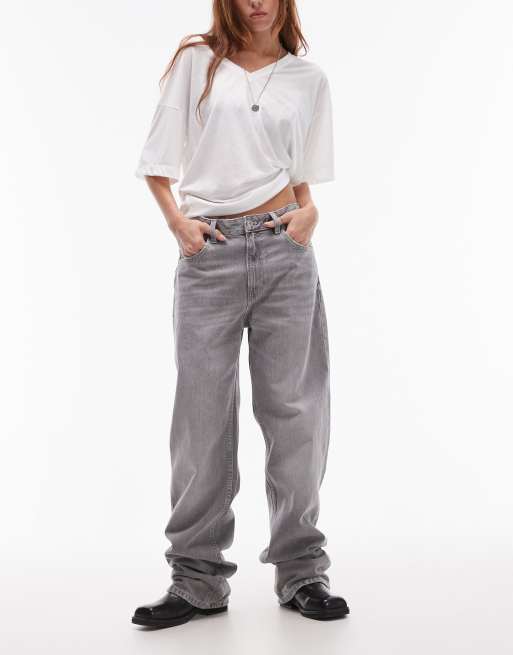 Mango - Jeans met rechte pijpen en halfhoge taille in lichtgrijze wassing