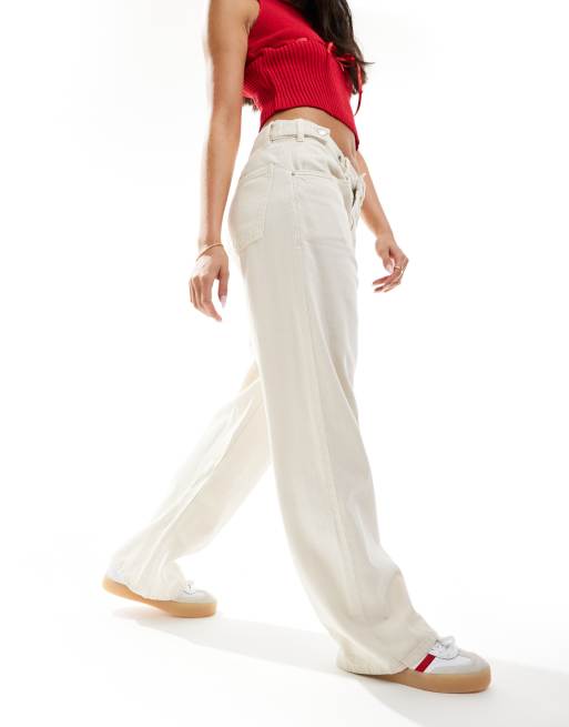 Mango - Jeans met verstelbare taille en rechte pijpen in wit
