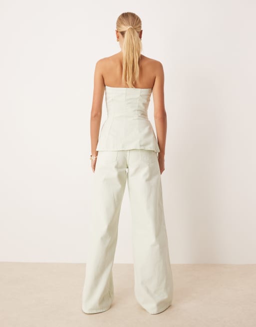 Mango - Jeans met wijde pijpen en halfhoge taille in pastelgroen, deel van co-ord set, 2 van 5
