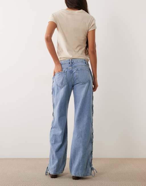 Mango Jeans mit Bindeband an der Seite und geradem Bein in Hellblau, 2 von 5