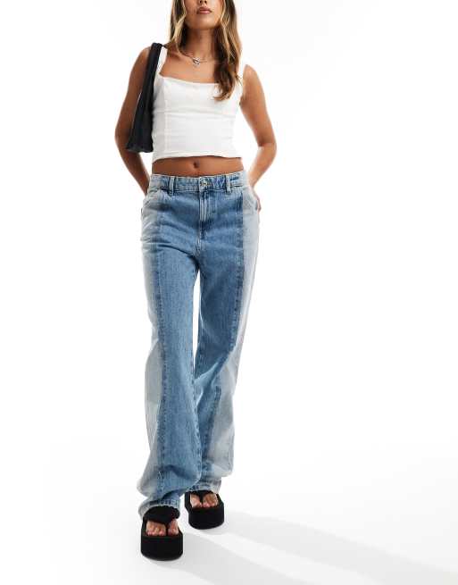 Mango - Jeans van twee kleuren denim met rechte pijpen in blauw