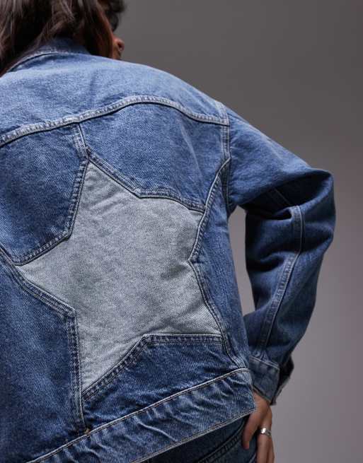 Mango – Jeansjacke in Blau mit Sternmotiv, Kombiteil ASOS