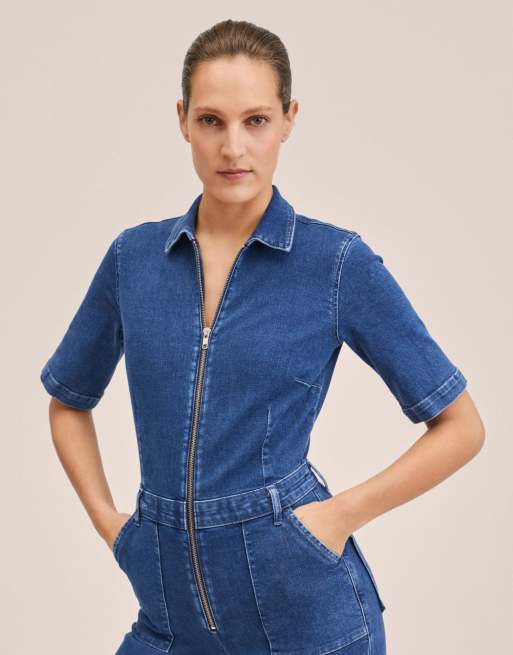 Mango – Jeansjumpsuit med dragkedja