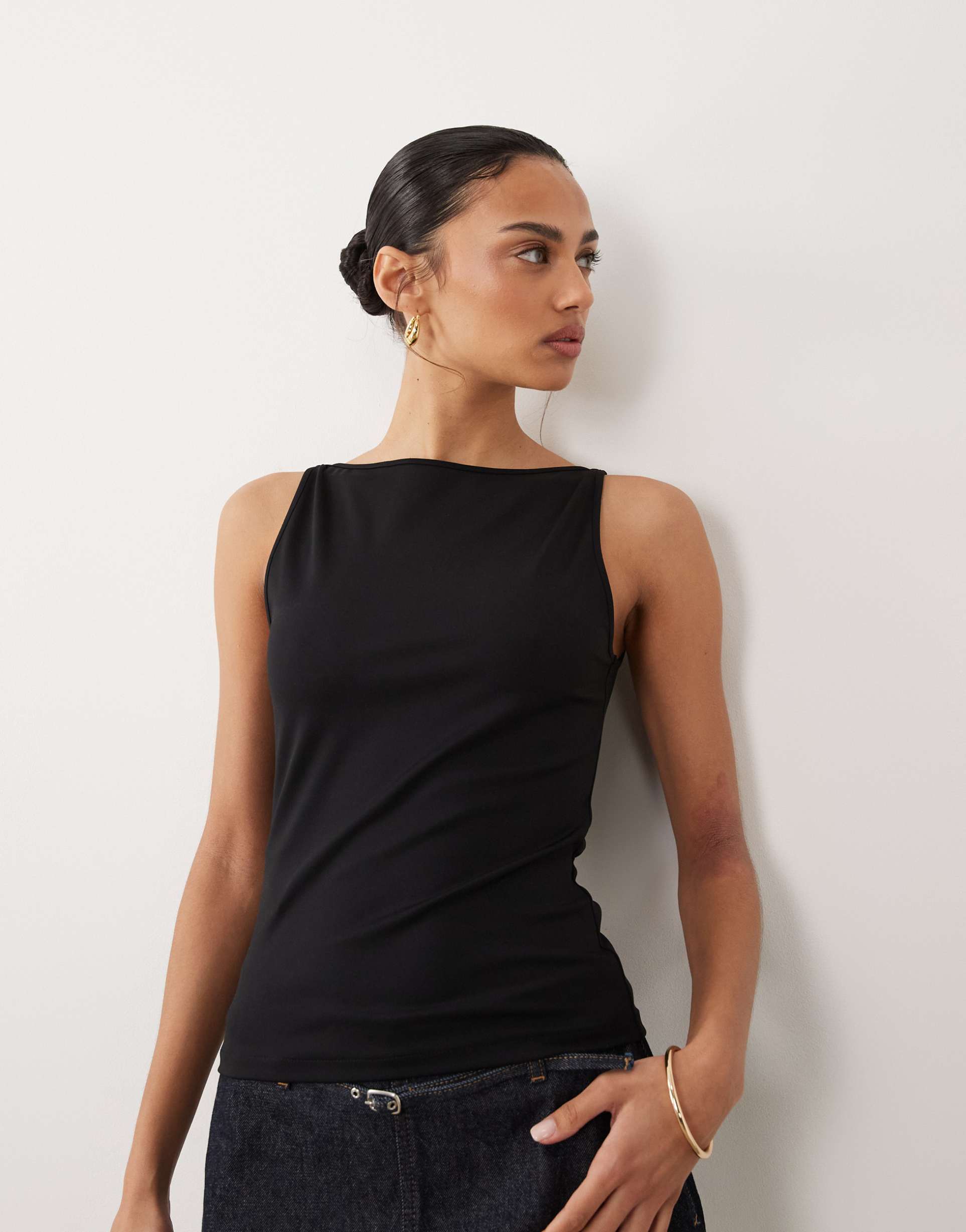 mango jersey boat neck tank top in black