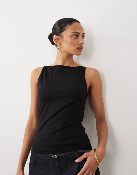 Mango jersey boat neck vest in black