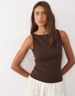 Mango Jersey Boat Neck Vest In Brown