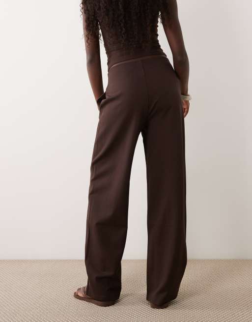 Mango jersey broek met rechte pijpen in bruin, 5 van 5