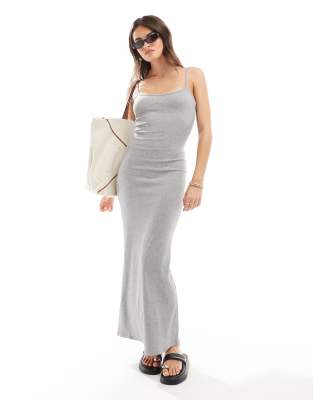 Mango Jersey Cami Midi Dress In Gray