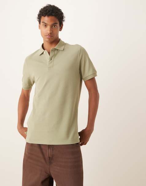 Mango jersey camp collar polo shirt in sage green - view 1
