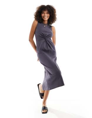 Mango - Jersey-Kleid in Dunkelgrau mit geraffter Taille