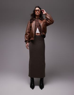 jersey midi skirt in brown