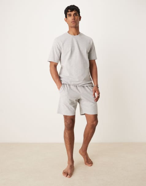 Mango -Jersey pyjamaset met T-shirt en shorts in grijs - view 1
