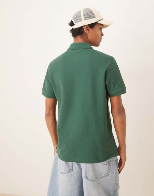 Mango jersey revere collar polo in dark green, 3 of 4