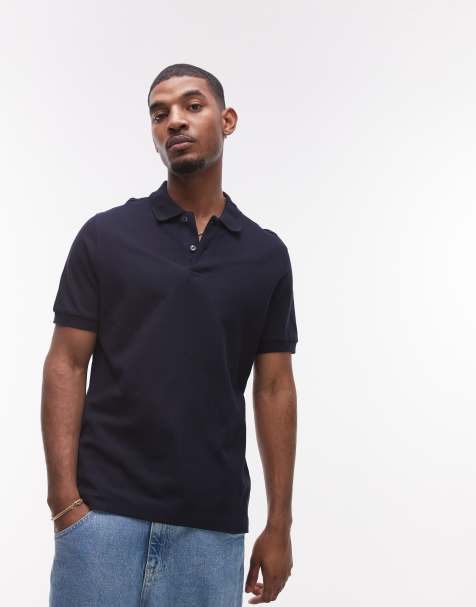 Mango jersey revere collar polo in navy