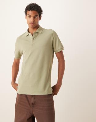 Mango jersey revere collar polo in sage green - view 1