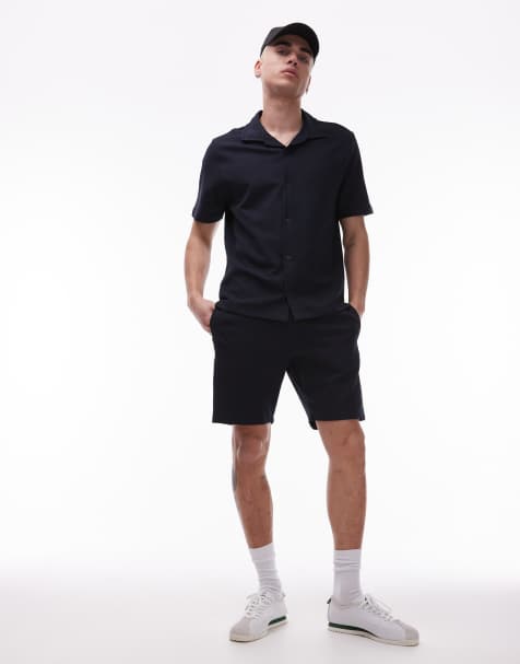 Mango jersey smart drawstring shorts in navy - view 1