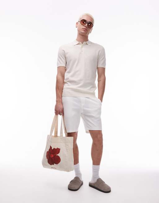 Mango jersey smart drawstring shorts in white